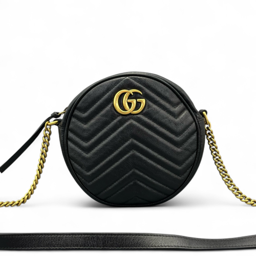 Gucci Matelasse GG Marmont Round Mini Bag Calfskin Black