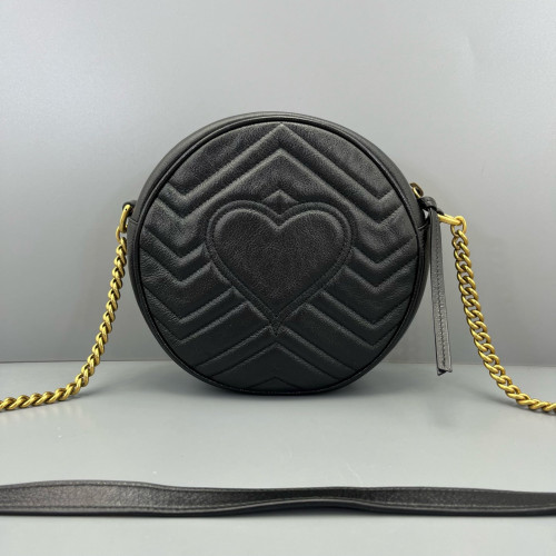 Gucci Matelasse GG Marmont Round Mini Bag Calfskin Black