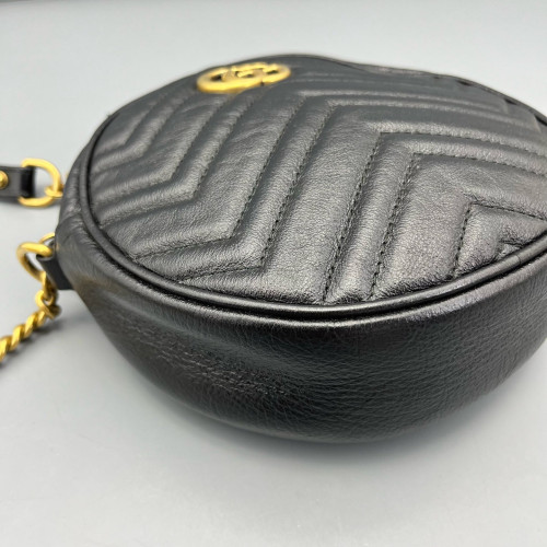 Gucci Matelasse GG Marmont Round Mini Bag Calfskin Black