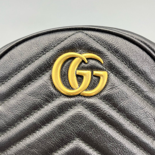 Gucci Matelasse GG Marmont Round Mini Bag Calfskin Black