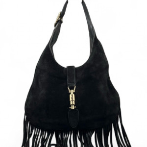 Gucci Fringe Jackie 1961 Hobo Suede Black