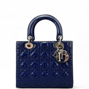 Dior Medium Lady Dior Patent Calfskin Dark Blue