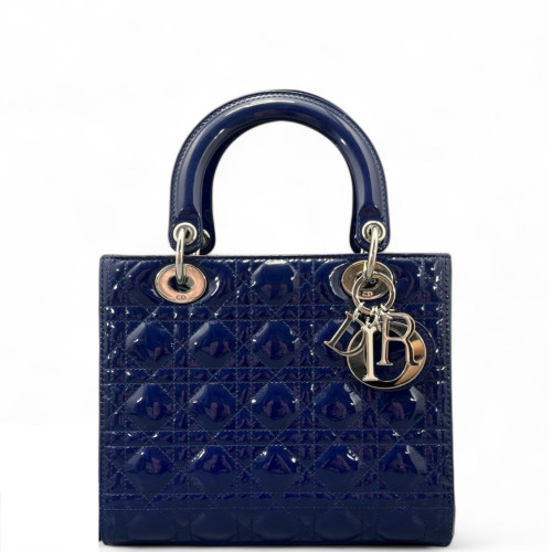 Dior Medium Lady Dior Patent Calfskin Dark Blue