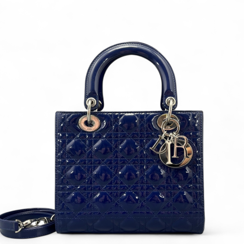Dior Medium Lady Dior Patent Calfskin Dark Blue