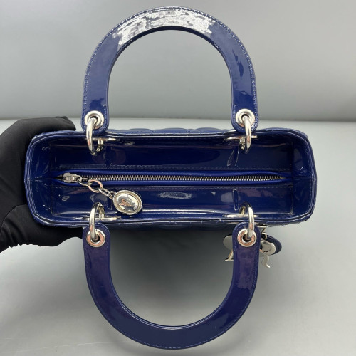 Dior Medium Lady Dior Patent Calfskin Dark Blue