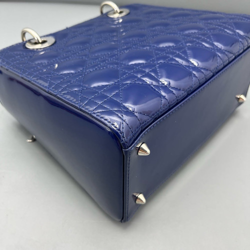 Dior Medium Lady Dior Patent Calfskin Dark Blue