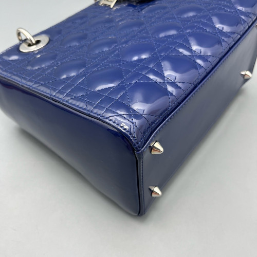 Dior Medium Lady Dior Patent Calfskin Dark Blue