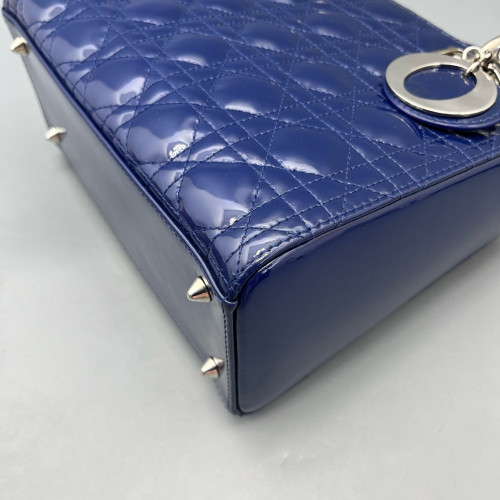 Dior Medium Lady Dior Patent Calfskin Dark Blue