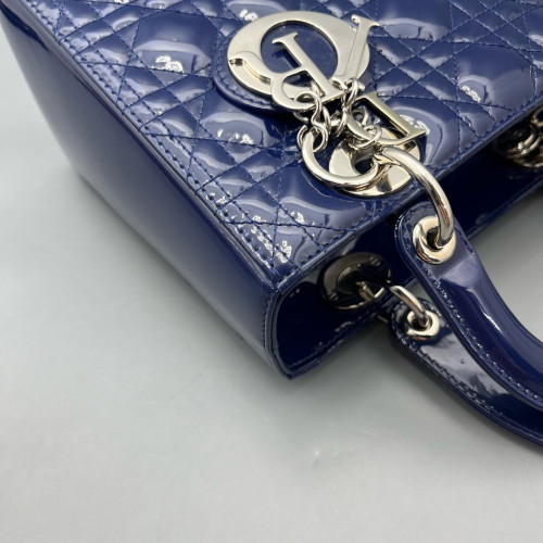 Dior Medium Lady Dior Patent Calfskin Dark Blue