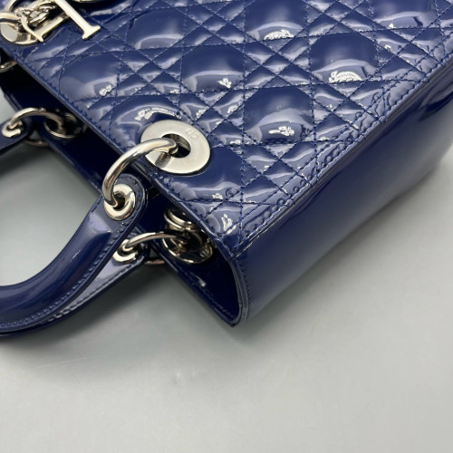 Dior Medium Lady Dior Patent Calfskin Dark Blue