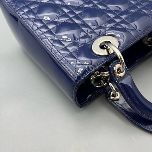 Dior Medium Lady Dior Patent Calfskin Dark Blue