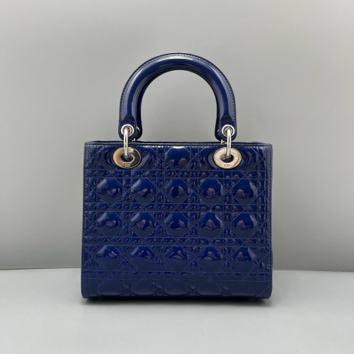 Dior Medium Lady Dior Patent Calfskin Dark Blue