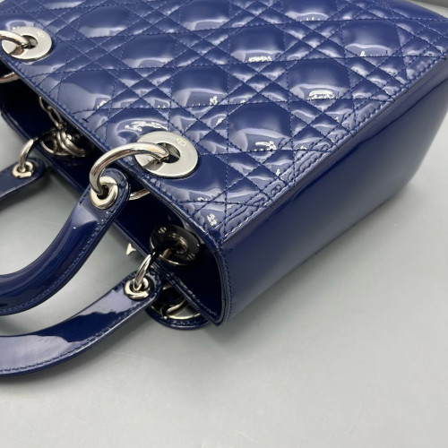 Dior Medium Lady Dior Patent Calfskin Dark Blue