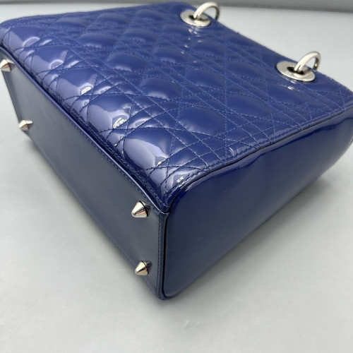 Dior Medium Lady Dior Patent Calfskin Dark Blue