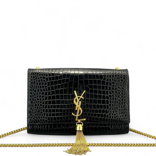 Yves Saint Laurent Medium Kate Crossbody Bag Calfskin Crocodile Embossed Black Yves Saint Laurent Medium Kate Crossbody Bag Calfskin Crocodile Embossed Black