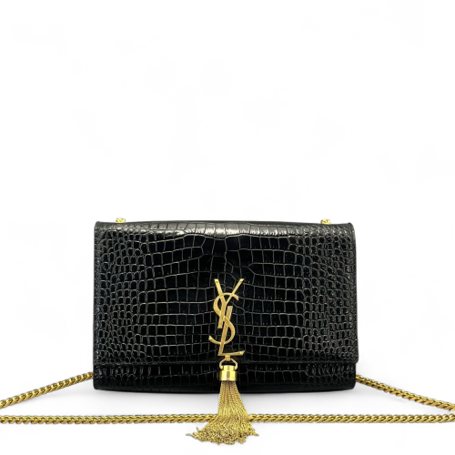 Yves Saint Laurent Medium Kate Crossbody Bag Calfskin Crocodile Embossed Black Yves Saint Laurent Medium Kate Crossbody Bag Calfskin Crocodile Embossed Black