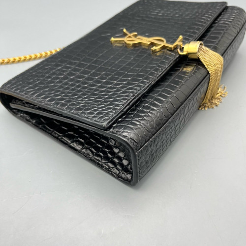 Yves Saint Laurent Medium Kate Crossbody Bag Calfskin Crocodile Embossed Black Yves Saint Laurent Medium Kate Crossbody Bag Calfskin Crocodile Embossed Black