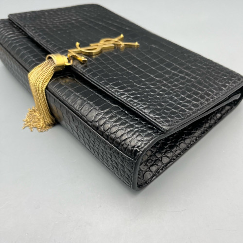 Yves Saint Laurent Medium Kate Crossbody Bag Calfskin Crocodile Embossed Black Yves Saint Laurent Medium Kate Crossbody Bag Calfskin Crocodile Embossed Black
