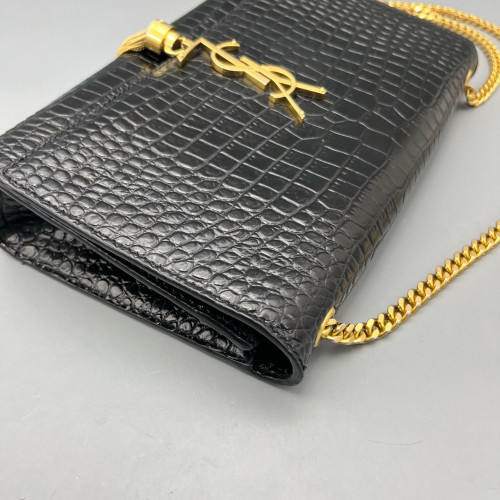 Yves Saint Laurent Medium Kate Crossbody Bag Calfskin Crocodile Embossed Black Yves Saint Laurent Medium Kate Crossbody Bag Calfskin Crocodile Embossed Black