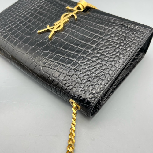 Yves Saint Laurent Medium Kate Crossbody Bag Calfskin Crocodile Embossed Black Yves Saint Laurent Medium Kate Crossbody Bag Calfskin Crocodile Embossed Black