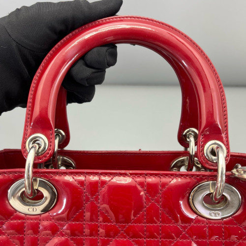Dior Medium Lady Dior Patent Calfskin Red