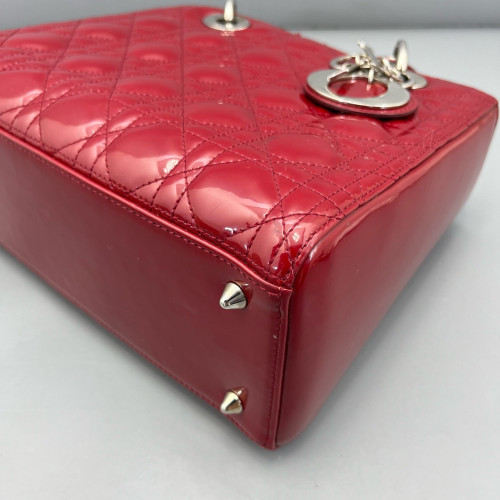 Dior Medium Lady Dior Patent Calfskin Red
