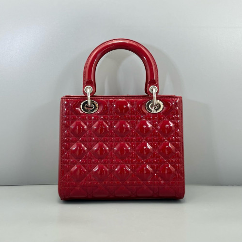 Dior Medium Lady Dior Patent Calfskin Red