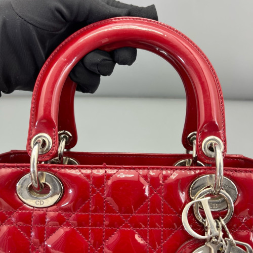 Dior Medium Lady Dior Patent Calfskin Red