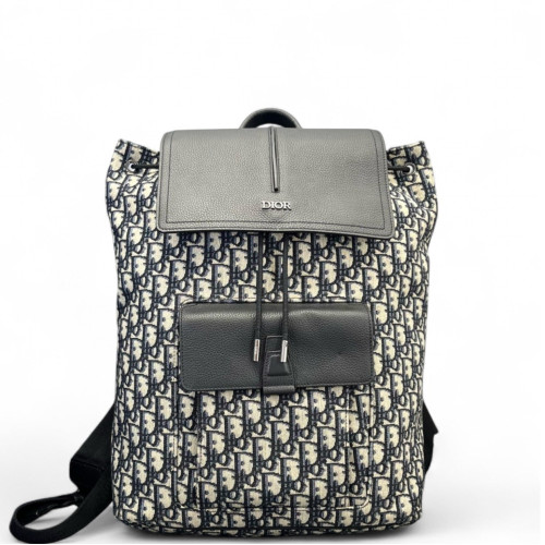 Dior Flap Backpack Oblique Black Beige Navy