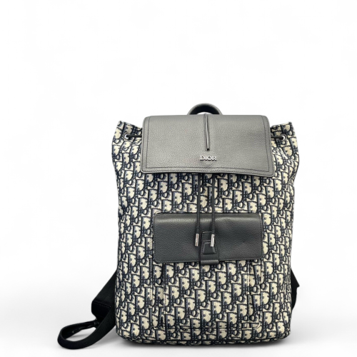 Dior Flap Backpack Oblique Black Beige Navy