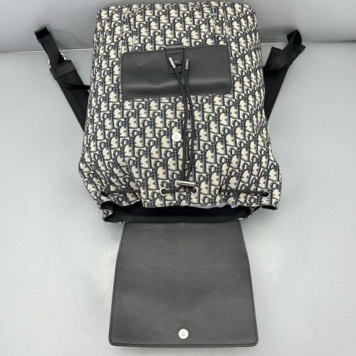 Dior Flap Backpack Oblique Black Beige Navy