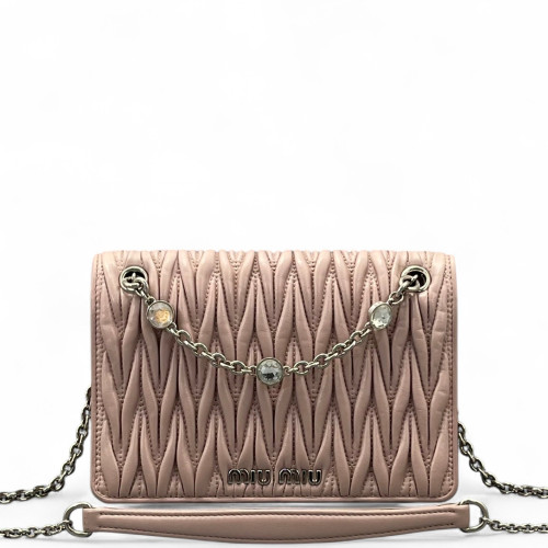 Miu Miu Crossbody Bag Crumpled Lambskin Pink