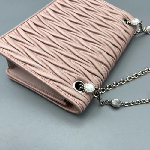 Miu Miu Crossbody Bag Crumpled Lambskin Pink