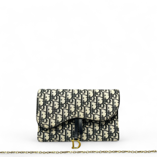 Dior Medium Saddle Chain Pouch Oblique Navy Beige Black