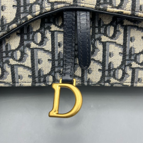 Dior Medium Saddle Chain Pouch Oblique Navy Beige Black