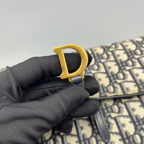 Dior Medium Saddle Chain Pouch Oblique Navy Beige Black