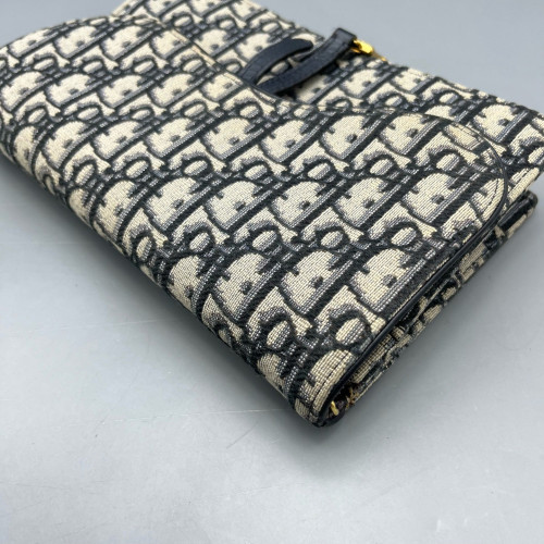 Dior Medium Saddle Chain Pouch Oblique Navy Beige Black