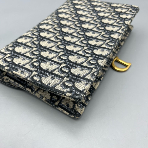 Dior Medium Saddle Chain Pouch Oblique Navy Beige Black