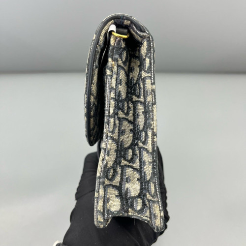 Dior Medium Saddle Chain Pouch Oblique Navy Beige Black