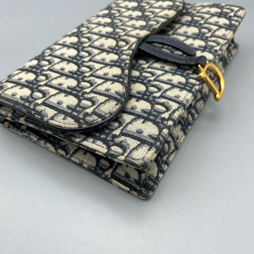Dior Medium Saddle Chain Pouch Oblique Navy Beige Black