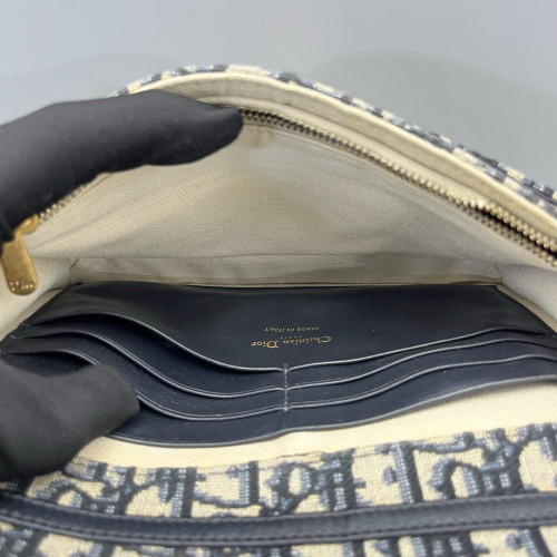 Dior Medium Saddle Chain Pouch Oblique Navy Beige Black