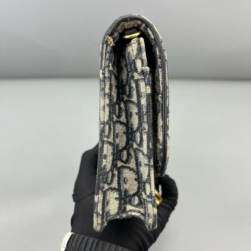 Dior Medium Saddle Chain Pouch Oblique Navy Beige Black