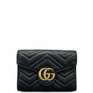 Gucci Matelasse GG Marmont Chain Wallet Calfskin Black