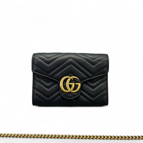 Gucci Matelasse GG Marmont Chain Wallet Calfskin Black