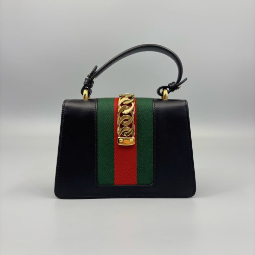 Gucci Mini Sylvie Top Handle Calfskin Black Green Red