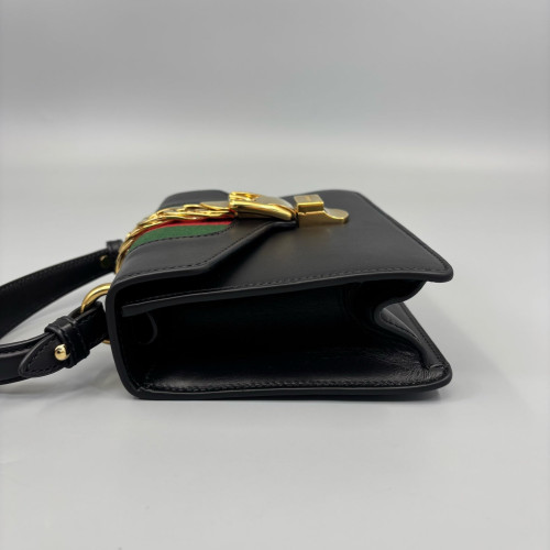 Gucci Mini Sylvie Top Handle Calfskin Black Green Red
