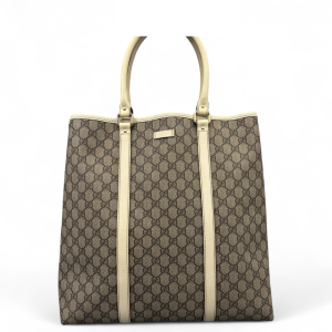 Gucci Tote Bag GG Supreme Monogram Beige Brown White