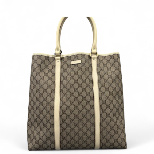 Gucci Tote Bag GG Supreme Monogram Beige Brown White