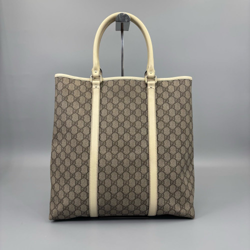 Gucci Tote Bag GG Supreme Monogram Beige Brown White
