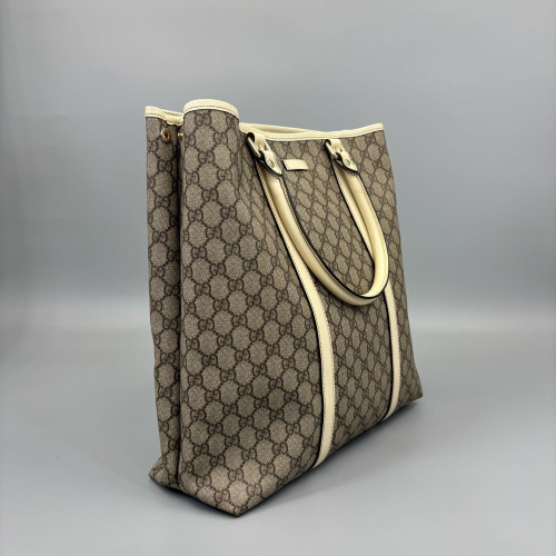 Gucci Tote Bag GG Supreme Monogram Beige Brown White